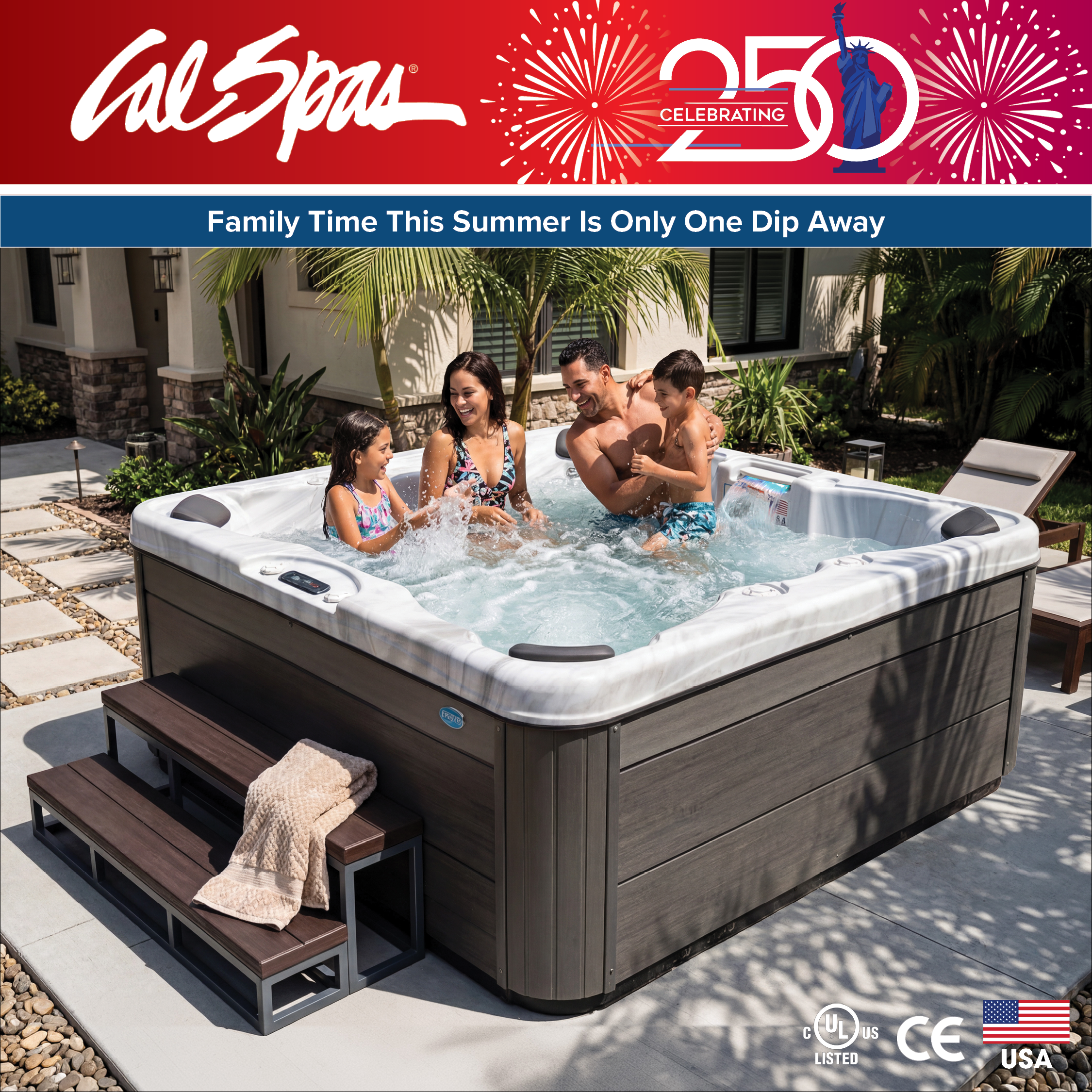 Calspas hot tub being used in a family setting - Rush Valley